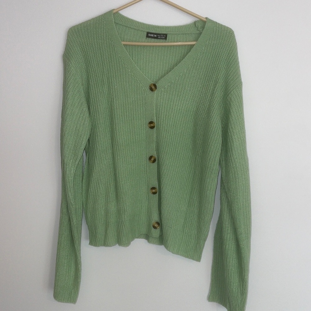 Green Knit Button Up Sweater